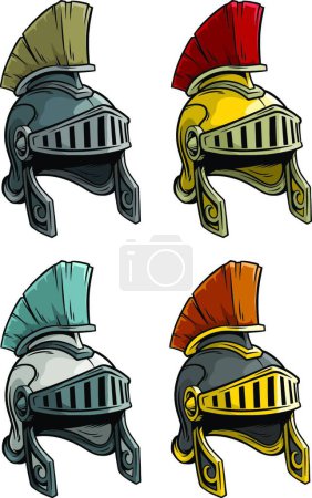 Illustration for "Cartoon ancient roman soldier helmet icon set" - Royalty Free Image