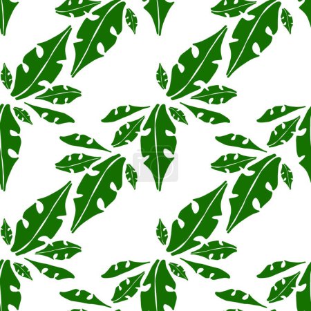 Ilustración de "patrón sin costuras de hojas tropicales. Fondo para tela para ropa de verano, para papel pintado, para embalaje. Hojas verdes sobre fondo blanco" - Imagen libre de derechos