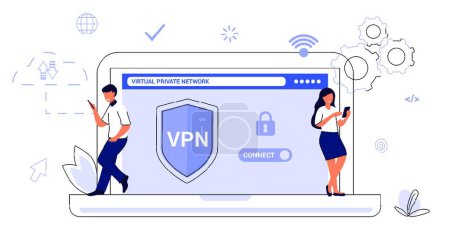 Ilustración de Concepto de servicio VPN Aplicación de red privada virtual para una conexión segura - Imagen libre de derechos