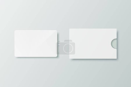 Illustration for "Vector 3d Realistic White Guest Room, Plastic Keycard, Credit Card Template and Paper Case, Cover, Wallet Isolated. Design Template of Hotel Room Plastic Key Card for Mockup, Branding. Front View" - Royalty Free Image