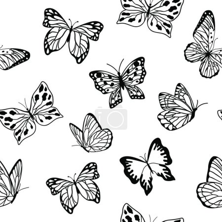 Photo pour "Modèle monochrome sans couture. Graphique papillon noir isolé sur fond blanc. Illustration vectorielle" - image libre de droit
