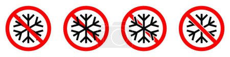 Téléchargez les illustrations : Arrêter ou interdire le panneau rond rouge avec icône de flocon de neige. Le gel est interdit - en licence libre de droit