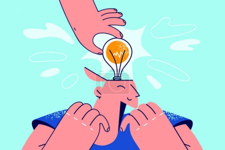 Illustration for Person put lightbulb in man head - Royalty Free Image