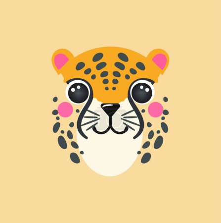Ilustración de Lindo guepardo forma cuadrada leopardo sonriente animal de dibujos animados jaguar, retrato aislado icono vector ilustraciones en un beige - Imagen libre de derechos