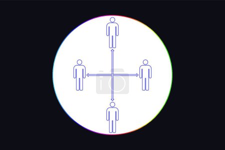 Ilustración de Icono de distanciamiento social o físico. Siluetas simples para hombre con forma de flecha y círculo - Imagen libre de derechos