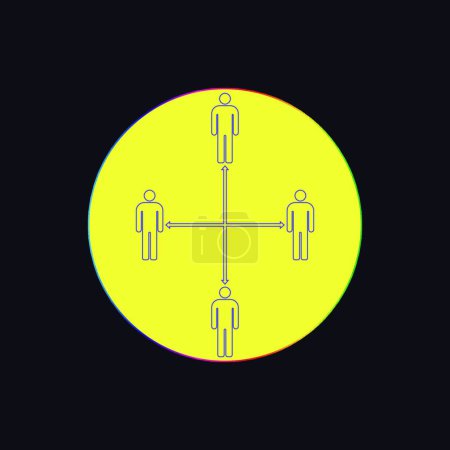 Téléchargez les illustrations : "Icône de distance sociale ou physique. Silhouettes homme simples avec flèche et forme de cercle" - en licence libre de droit