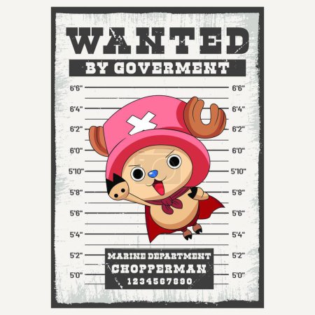Illustration for "Wanted Poster Chopperman, Cartoon One Piece Anime" - Royalty Free Image