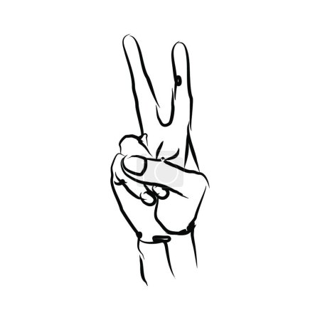 Téléchargez les illustrations : "Illustration vectorielle des doigts formant un symbole de victoire. croquis dessiné à la main" - en licence libre de droit