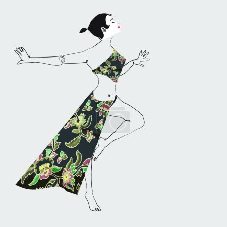 Illustration for "Illustration of a beach dress with a banyumas batik motif , central java, Indonesia" - Royalty Free Image