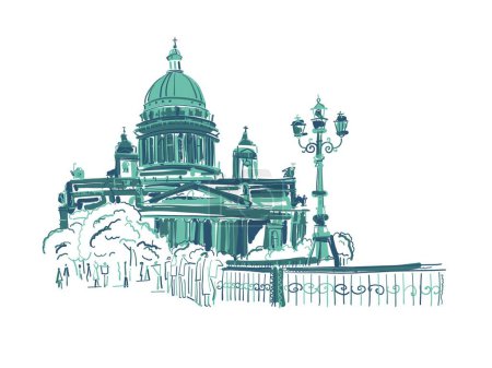Illustration for "Saint Isaac Cathedral of Saint Petersburg landmark, Russia. Sketch for your design" - Royalty Free Image
