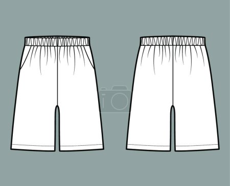 Téléchargez les illustrations : "Shorts Entraînement sportif Bermudes Vêtements de sport illustration technique de mode avec élastique taille basse, taille haute, poches, Détendu" - en licence libre de droit