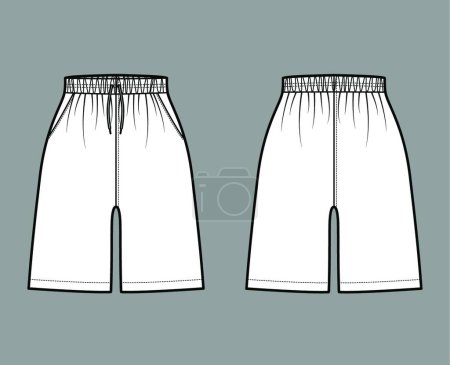 Illustration for "Active Shorts Sport training technical fashion illustration with elastic normal waist, high rise, Drawcord, pockets" - Royalty Free Image