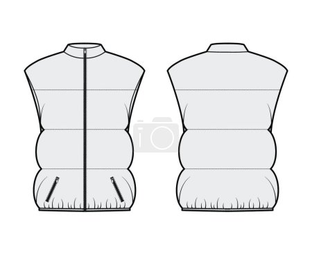 Illustration for "Down vest puffer waistcoat technical fashion illustration with sleeveless, stand collar, pockets, oversized, hip length" - Royalty Free Image