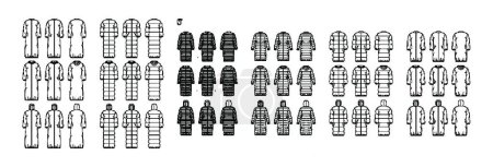 Photo pour "Ensemble de manteaux gonflants en duvet illustration de mode technique avec pochette, col à capuche, poches, longueur maxi, matelassage" - image libre de droit