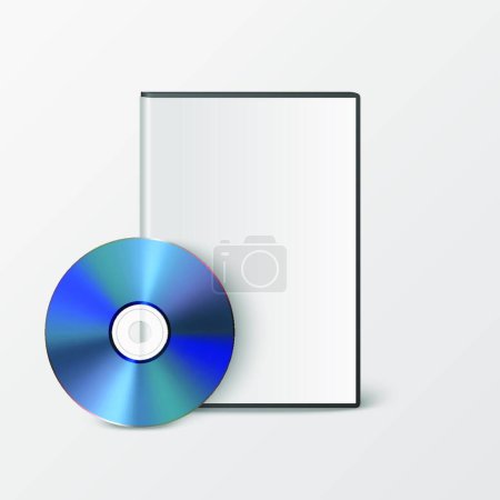 Téléchargez les illustrations : "Vector 3d Realistic Blue CD, DVD avec étui isolé sur blanc. Boîte de CD, modèle de conception d'emballage pour Mockup. Icône de disque compact, vue de face" - en licence libre de droit
