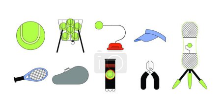 Ilustración de "Tenis accesorios pictogramas conjunto vector ilustración." - Imagen libre de derechos