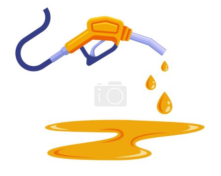 Illustration for "gun at the gas station to refill the tank with gasoline. waste of fuel." - Royalty Free Image