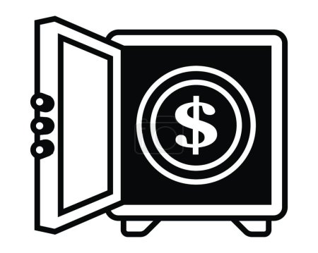 Téléchargez les illustrations : "icône linéaire noire d'un coffre ouvert avec de l'argent." - en licence libre de droit