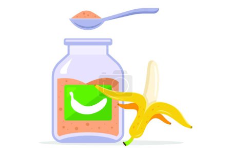 Illustration for "banana puree in a jar. food for children." - Royalty Free Image