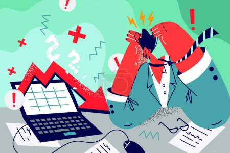 Illustration for "Stressed businessman frustrated with bad statistics" - Royalty Free Image