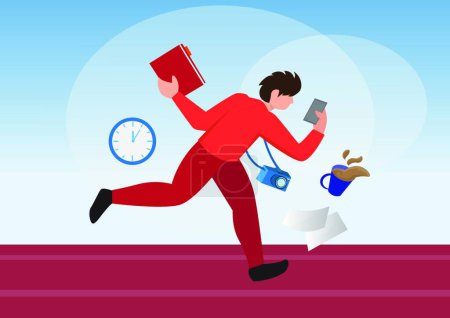 Téléchargez les illustrations : "timeout, work deadlines, time countdown or time management ideas, business people trying to run from time" - en licence libre de droit