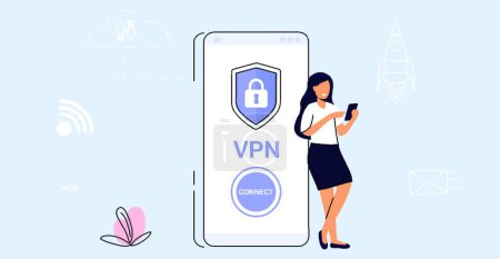 Ilustración de "Concepto de servicio VPN Aplicación de red privada virtual para una conexión segura" - Imagen libre de derechos