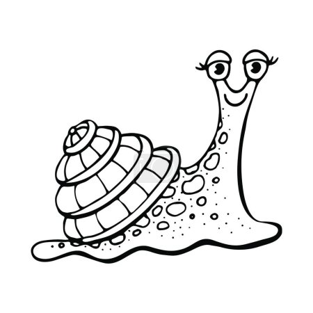 Ilustración de "Libro para colorear lindo caracol. Molusco gasterópodo con una concha. Arte de línea vectorial dibujado a mano. Página para colorear para niños y adultos." - Imagen libre de derechos