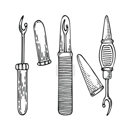 Ilustración de "Set de costura a medida desgarradores línea de arte. Herramienta de recorte de hilo de coser. Ilustración vectorial dibujada a mano." - Imagen libre de derechos