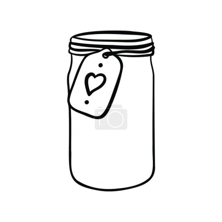 Illustration for "Hand Drawn Mason Jar. Sketch Jar with lid, label. Vector outline doodle illustration isolated on white" - Royalty Free Image