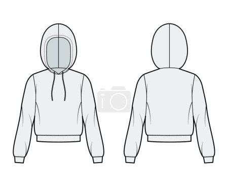 Illustration for "Hoody sweatshirt technical fashion illustration with long sleeves, relax body, banded hem, drawstring. Flat small" - Royalty Free Image