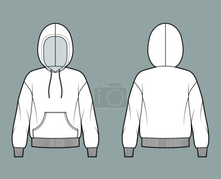 Illustration for "Hoody sweatshirt technical fashion illustration with long sleeves, oversized body, kangaroo pouch, rib cuff, banded hem" - Royalty Free Image