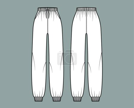 Illustration for "Sweatpants technical fashion illustration with elastic cuffs, normal waist, high rise, drawstrings. Flat knit training" - Royalty Free Image
