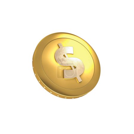 Foto de 3D illustration of a gold dollar coin at a tilted angle. Coins in 3D representation. - Imagen libre de derechos