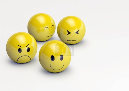 Foto de Ilustración 3D de Emoji con expresiones faciales de felicidad, tristeza, miedo e ira. - Imagen libre de derechos