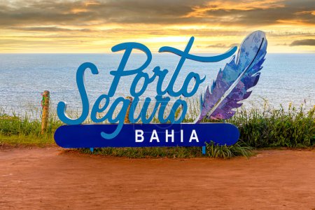 Foto de Marca escrita para fotografías ubicada en el centro histórico del casco antiguo de Porto Seguro, en el estado de Bahía, Brasil - Imagen libre de derechos