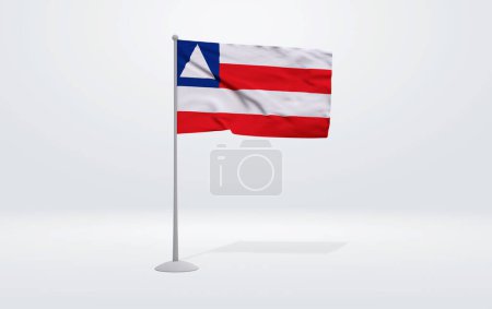Photo for 3D illustration of the flag of Bahia state of Brazil. Flag waving on the pole with white studio background. - Royalty Free Image