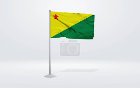 Photo for 3D illustration of the flag of Acre state of Brazil. Flag waving on the pole with white studio background. - Royalty Free Image