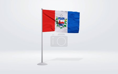Photo for 3D illustration of the flag of Alagoas state of Brazil. Flag waving on the pole with white studio background. - Royalty Free Image