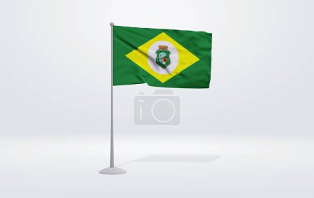 Photo for 3D illustration of the flag of Ceara state of Brazil. Flag waving on the pole with white studio background. - Royalty Free Image