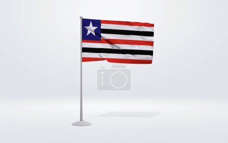 Photo for 3D illustration of the flag of Maranhao state of Brazil. Flag waving on the pole with white studio background. - Royalty Free Image