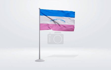 Photo for 3D illustration of the flag of Espirito Santo state of Brazil. Flag waving on the pole with white studio background. - Royalty Free Image