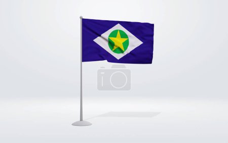 Photo for 3D illustration of the flag of Mato Grosso state of Brazil. Flag waving on the pole with white studio background. - Royalty Free Image