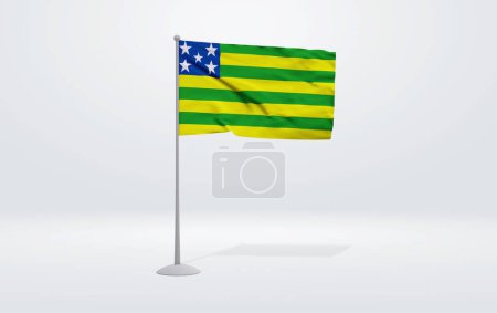 Photo for 3D illustration of the flag of Goias state of Brazil. Flag waving on the pole with white studio background. - Royalty Free Image