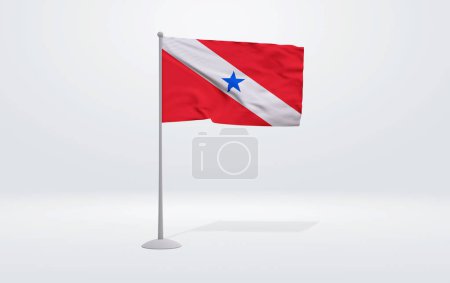 Photo for 3D illustration of the flag of Para state of Brazil. Flag waving on the pole with white studio background. - Royalty Free Image
