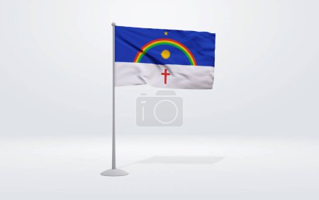 Photo for 3D illustration of the flag of Pernambuco state of Brazil. Flag waving on the pole with white studio background. - Royalty Free Image