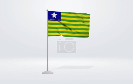 Photo for 3D illustration of the flag of Piaui state of Brazil. Flag waving on the pole with white studio background. - Royalty Free Image