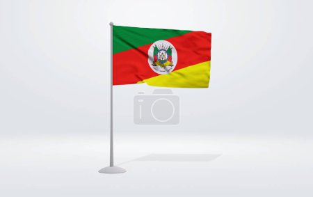Photo for 3D illustration of the flag of Rio Grande do Sul state of Brazil. Flag waving on the pole with white studio background. - Royalty Free Image