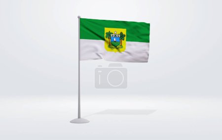 Photo for 3D illustration of the flag of Rio Grande do Norte state of Brazil. Flag waving on the pole with white studio background. - Royalty Free Image