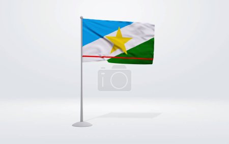 Photo for 3D illustration of the flag of Roraima state of Brazil. Flag waving on the pole with white studio background. - Royalty Free Image