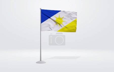 Photo for 3D illustration of the flag of Tocantins state of Brazil. Flag waving on the pole with white studio background. - Royalty Free Image